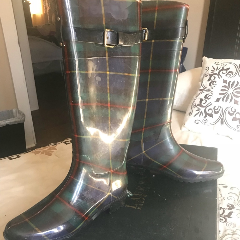 Used Ralph Lauren plaid rain boots size 9. $35